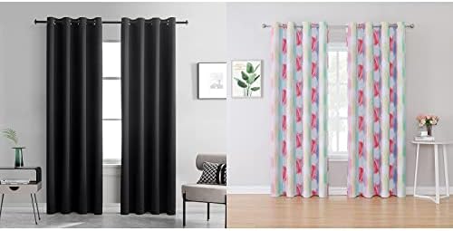 TOAVA DECO Black Blackout Grommet Curtains 84 Inches Long 2 Panels 52x84 and Fashionable Printed Blackout Grommet Curtains Vertical Color Block 84 Inches Long 2 Panels 52x84