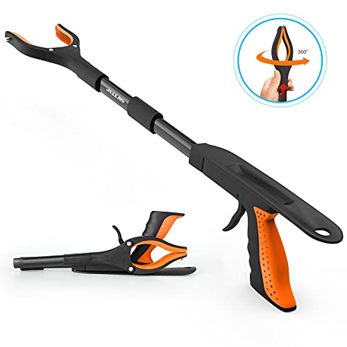 Jellas 2-Pack 32 Inch Grabber Reacher Tool with Magnetic Tip, Reacher Grabber with 360 Degrees Rotating Jaw, Grabber with Shoehorn for Elderly, Trash Picker Tool for Outdoor & Indoor (Orange) - Thumbnail 4