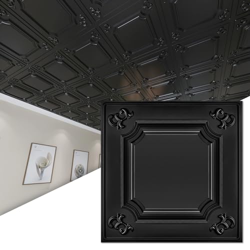Image of Art3d 12-Pack Waterproof PVC Drop Ceiling Tiles, 24 x 24 in, Black