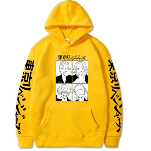 Sudadera con Capucha del Anime Tokyo Revengers, Estilo Jersey, Diseño Estampado con Motivos De Inspiración Japonesa (Yellow,XL)