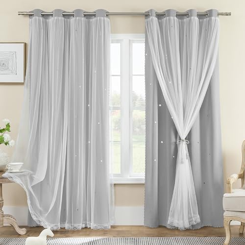 Image of XiDi Curtains Light Grey, Black Out Window Panels Nursery for Bedroom Decor 72 inches Wide 1 Panel