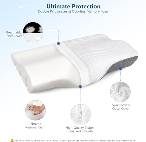 Image of Rylan Cervical Memory Foam Pillow for Neck Support | 2-Year Manufacturing Warranty | Orthopedic Contour Pillow for Cervical Spine Alignment & Shoulder Support | Made in India