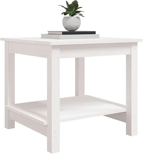 Miniatura 5 de Mesa de centro blanca de 19.7 x 19.7 x 17.7 pulgadas de madera maciza de pino para sala de estar, mesa de centro para sala, mesa de centro para