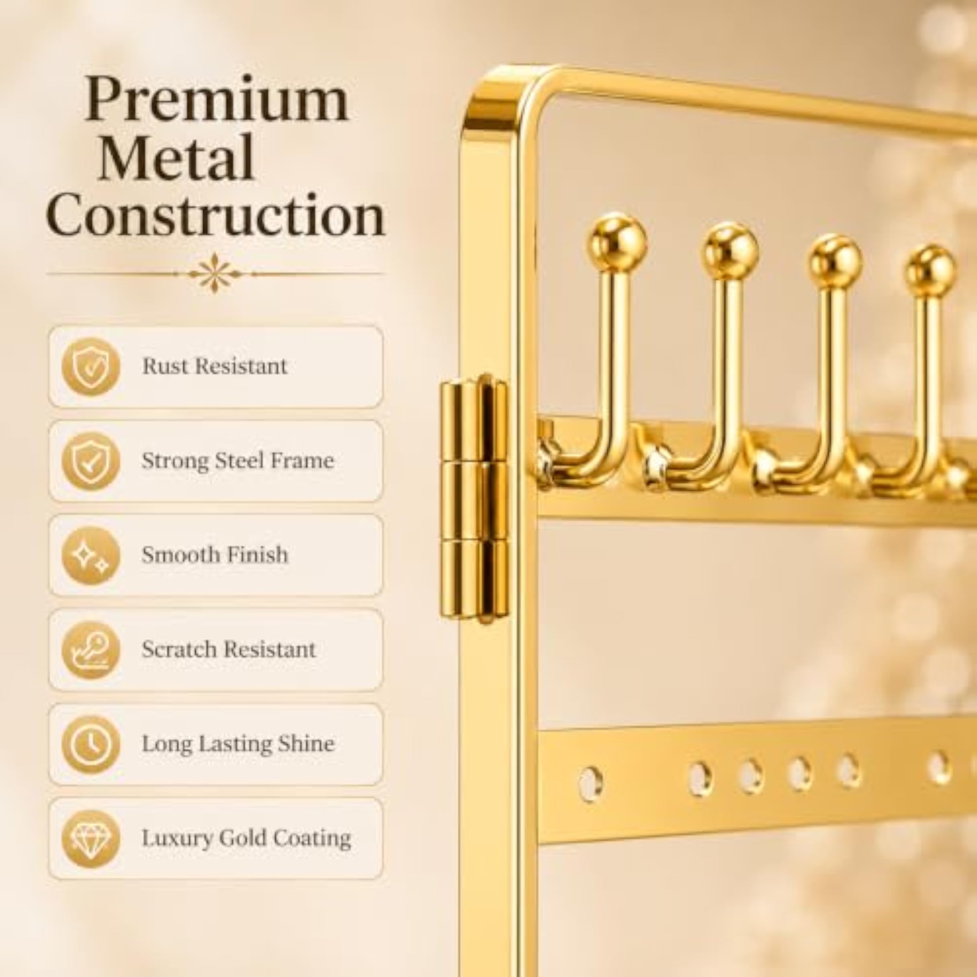 Foldable Metal Jewellery Stand, 3-Panel Organizer