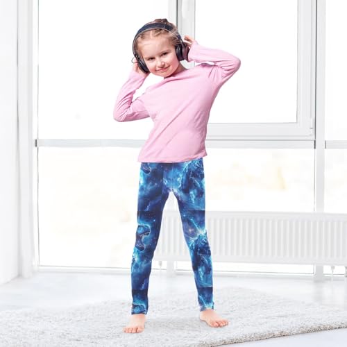 Boccsty Galaxy Space Blue Lightning Eyes Flash Dino Dinosaur Girls Leggings Kids Yoga Pants Dance Active Tights 4T4
