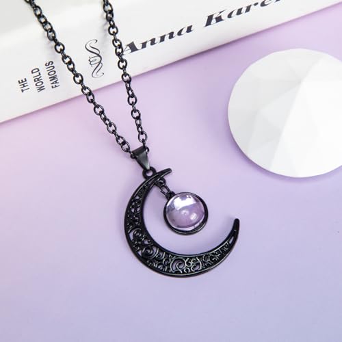 Joyline Gothic Moon Necklace for Women Men Purple Crystal Punk Style Pendant Necklaces Black Crescent Dark Goth Vintage Jewelry Halloween Costume2