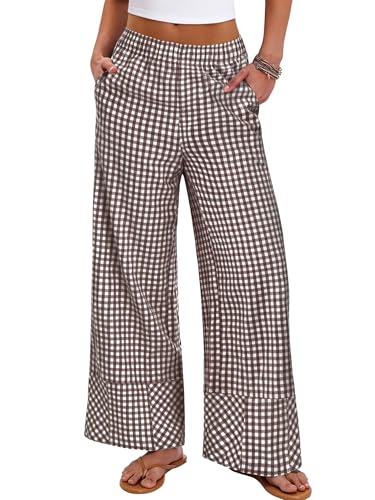 ANRABESS Womens Gingham Striped Boxer Pants Pajama Lounge PJ Bottoms Plaid Wide Leg Casual Cute Fall Trousers with Pockets