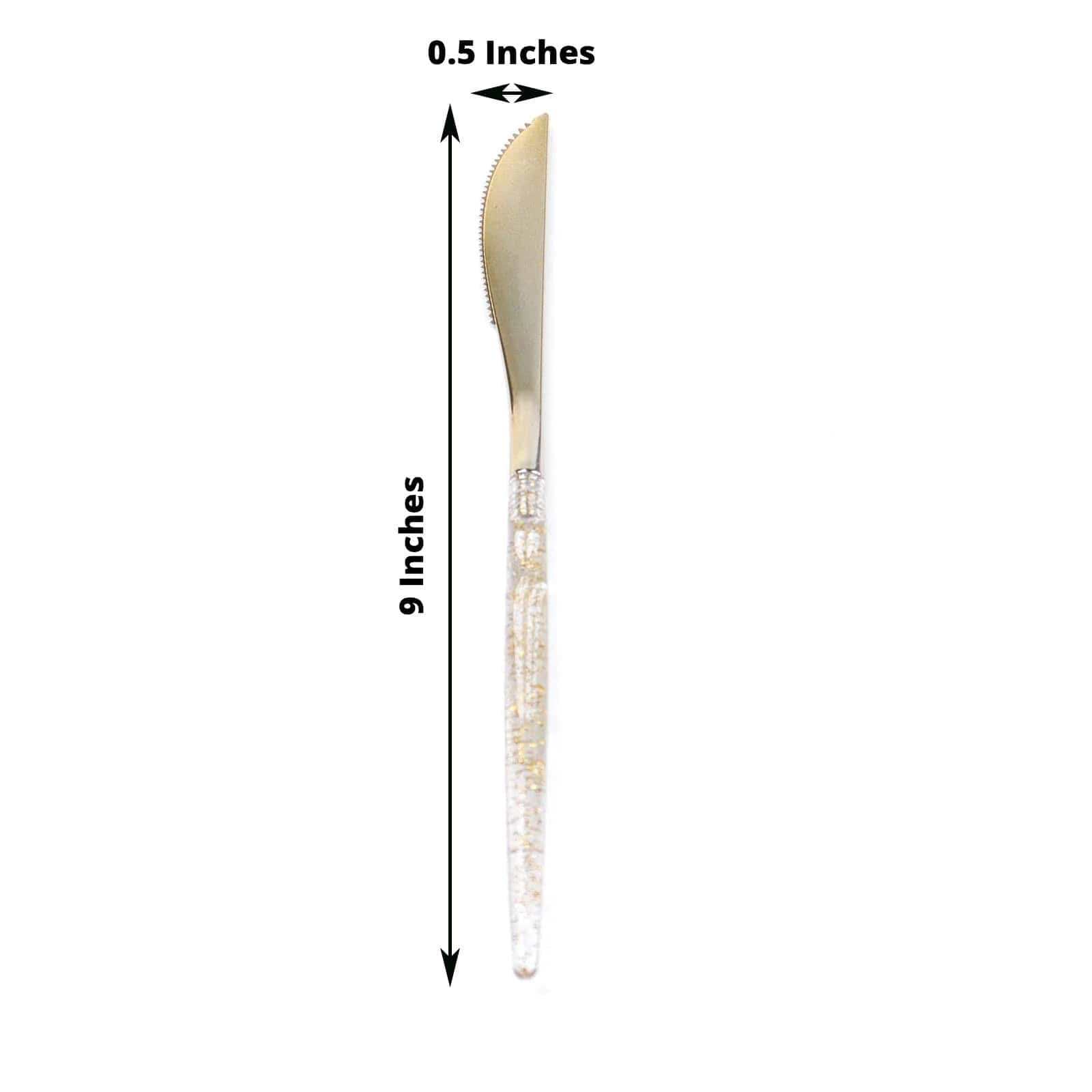 24 Clear 9-inch Disposable Plastic Knives Gold Glittered Handle Wedding Party Reception Catering Decorations Supplies