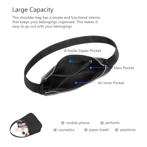 Women's Shoulder Bag Purse Simple One-Shoulder Underarm Bag Lightweight and Practical (Nylon/Black)4