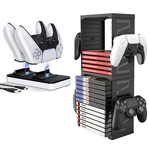 Universal Video Game Storage For 24 Games Compatible With Ps5 Ps4 Xbox Nintendo Switch Games Ps5 Controller Charger Charging Station #TOP5