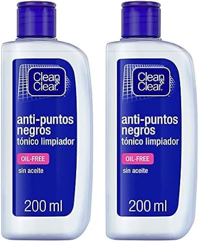 Clean & Clear Tónico facial limpiador anti puntos negros e impurezas, suave exfoliante facial para el cuidado del rostro, limpiador facial sin aceites, 1 x 200 ml (Paquete de 2)