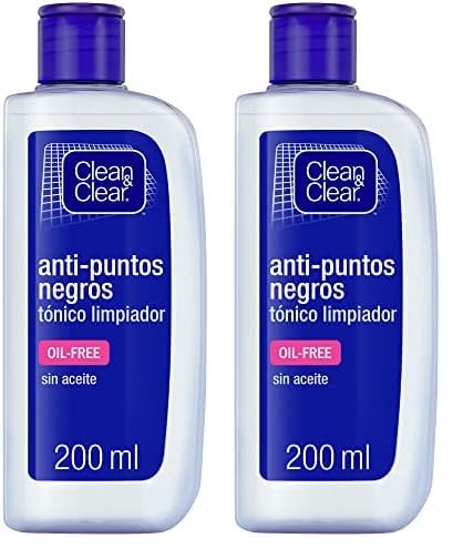 Clean & Clear Tónico facial limpiador anti puntos negros e impurezas, suave exfoliante facial para el cuidado del rostro, limpiador facial sin aceites, 1 x 200 ml (Paquete de 2)