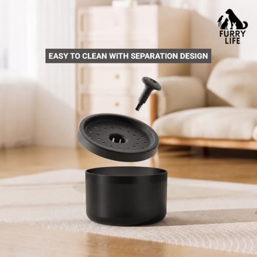 Image of Furry Life Automatic Cat Water Fountain with Ultra-Quiet Pump | Activated Carbon Filter for Clean Drinking Water (Obsidian Black, 1.8L)