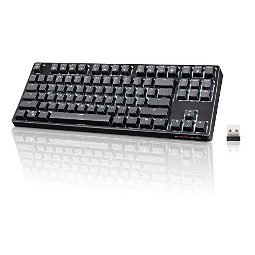 Wireless Mechanical Keyboard, VELOCIFIRE TKL02WS 87 Key Tenkeyless Ergonomic with Brown Switches, and White LED Backlit for Copywriters, Typists, and Programmers (Renewed)