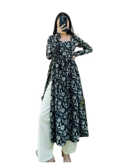 Image of Utsaahit Women's Cotton Full Sleeves Nayra Cut Long Kurti