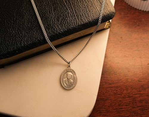 Saint Carlo Acutis Medal Necklace – Men's Pewter Pendant with 24-Inch Light Chain and Gift Box – Patron Saint of the Internet & Youth - Made in USA4