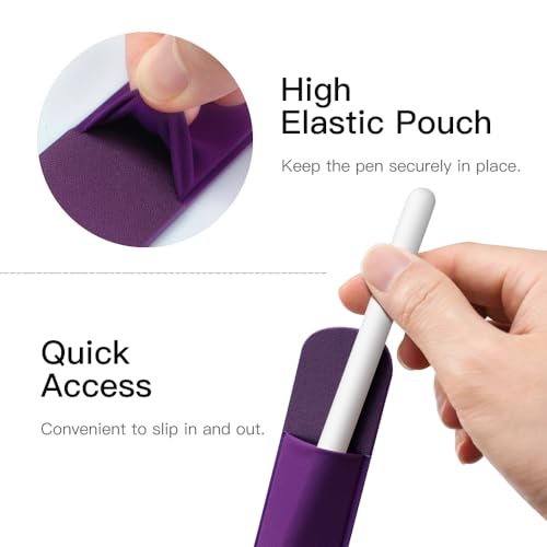 Image of MoKo Adhesive Pencil Case Holder Sticker for Apple Pencil, Deep Purple | Elastic Pencil Pocket Pouch, Adhesive Sleeve, Attached to iPad Case, For Pro /USB-C /1st /2nd Gen and Similarly Stylus Pens