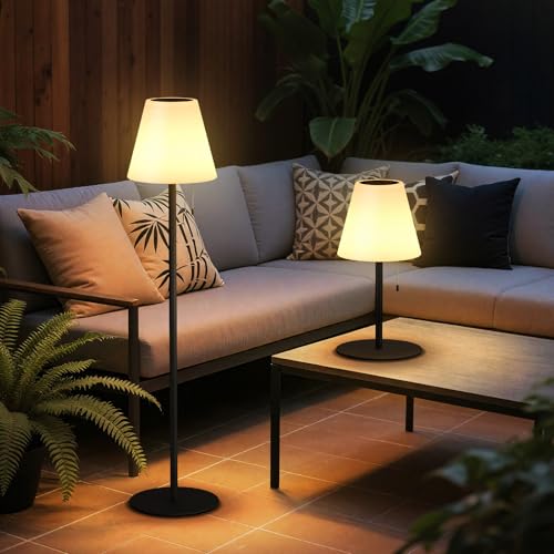 Postlucky Solar Stehlampe Outdoor Dimmbar Warmweiß und RGB Akku lamp Kabellos 2-in-1 Solarladung&USB Aufladung LED Stehlampe Außen IP44 für Garten...