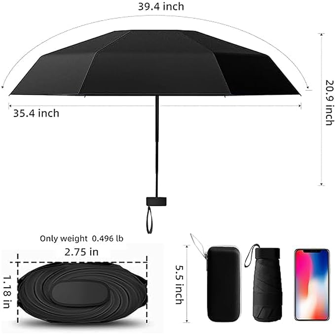 41PdluLIdNL TEKCOOL Travel Mini Folding Compact Umbrella with Case, Manual Open 6 Ribs Lightweight Portable, Small Sun & Rain Pocket Umbrella for Girls and Women- Use in Rain & Summer(Black)