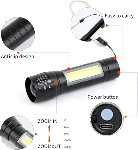 Hilngav 10 Pack LED Rechargeable Flashlight, Super Bright Small Mini Camping Flashlights Zoomable Beam, Convenient USB C Charging for Camping Hiking Outdoor Home Emergency by Hilngav - Image 3