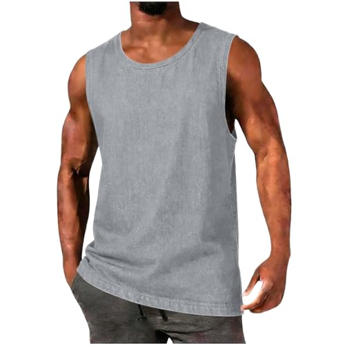 Camisetas sin mangas con estampado de mezclilla elástica para entrenamiento muscular