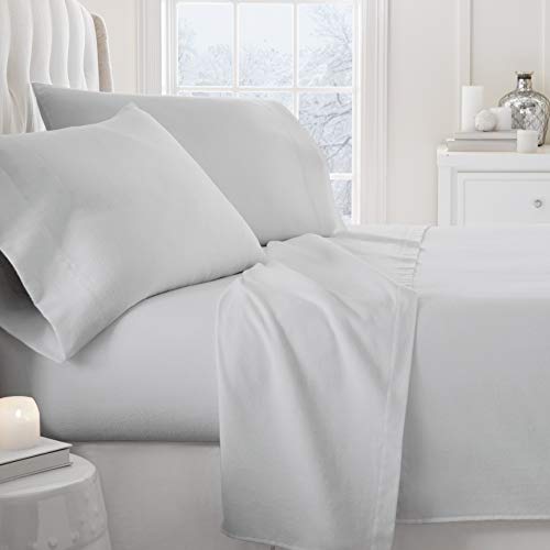 Linen Market Parure de lit 4 pièces en Flanelle Ultra Douce, lit Double, Gris Clair Cover