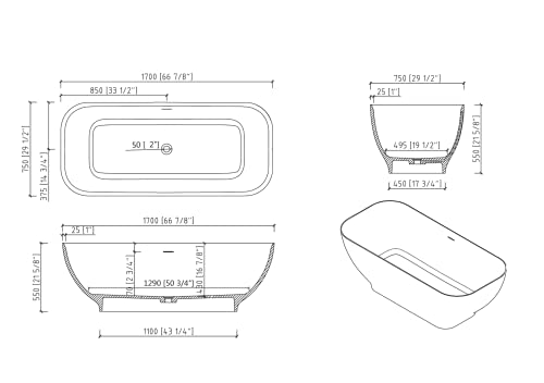 Dhpm 67"X29.5" Freestanding Bathtub, Stone Resin Soaking Bathtub With Overflow In Matte White, Cupc Certified,22S04-67 #TOP7