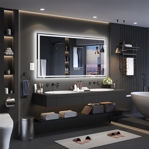 Image of 72x36 Inch LED Bathroom Mirror with Frontlit & Backlit(Independent Control), Lighted Mirror for Bathroom Wall with 3-Color Dimmable & Anti-Fog, Vanity Mirror with Lights