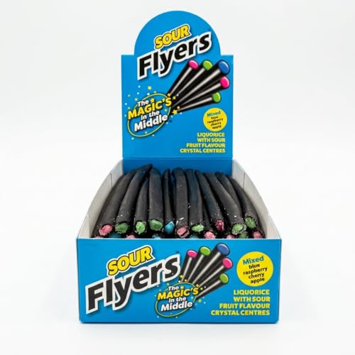 Giant Sour Liquorice Flyers 40 Pieces Box | Retro Tangy Sherbet Filled Sticks | Bulk Catering Display Pack for Parties and Gifting