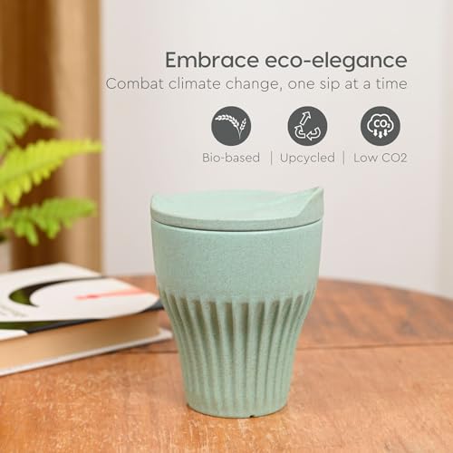 Image of Eha Earth Friendly Rafter Coffee Mug with Lid | Tea Cup Set | 300 ml | Made with Rice Husk | Microwave Safe Mugs for Gifting | 2 Unit | Celeste