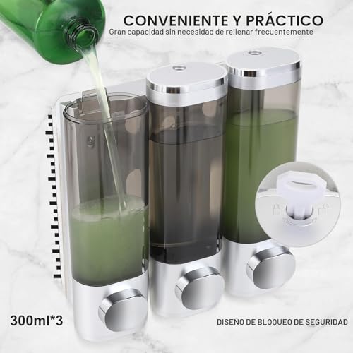 Miniatura 3 de Dispensador De Jabón De Pared, Dispensador Para Gel De Ducha, Juego De 3 Dispensadores De Jabón Sin Perforación, Liberación Uniforme Del Líquido, A Prueba De Fugas, Adecuado Para Champú, Gel De Ducha