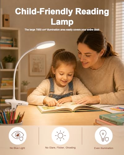 Lenudar Leselampe Bett mit Bernstein, Klemmlampe mit Touch Dimmbar 6 Farben 5 Helligkeiten, Augenschutz Buchlampe mit USB-C, 360° Flexibel Klemmleuchte für Schlafzimmer, Schreibtisch & Camping