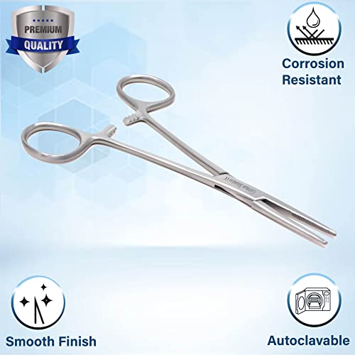 Half Serrated Locking Hemostat Forceps 5.5" (14Cm) Straight, Ideal For Ideal For Hobby Tools, Electronics, Fishing, Nurse, Premium Quality (Satin Premium) #TOP4