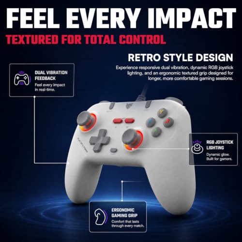 Image of EvoFox Elite S Gaming Controller for PC, 1000Hz Polling Rate, Hall Effect Joysticks, Programmable Macro Buttons, Sniper Mode, Turbo & Auto Turbo Mode, Dual Vibration, RGB Lighting, 1.8m Cable, White