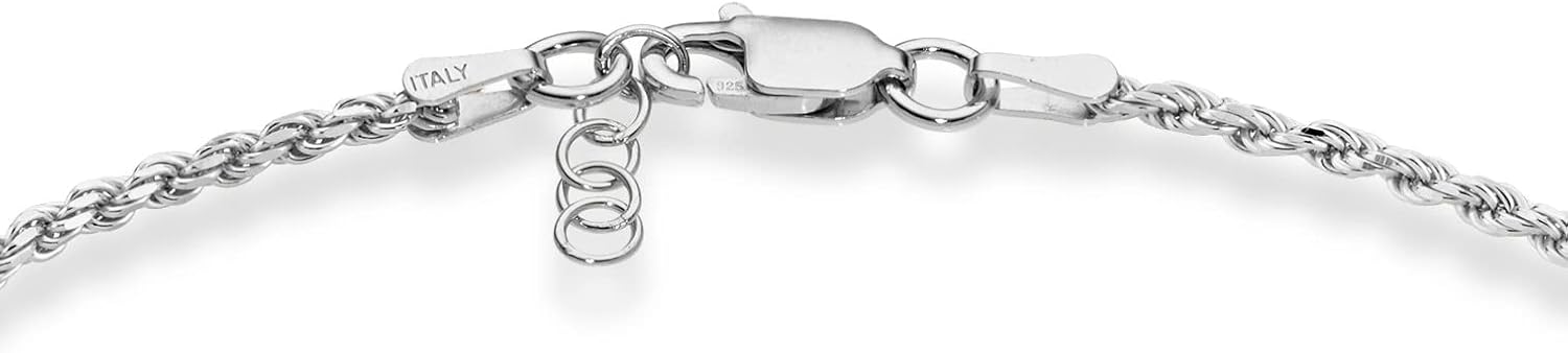 Miabella Solid 925 Sterling Silver Italian 2mm, 3mm Diamond-Cut Braided Rope Chain Bracelet for Women Men, Made in Italy