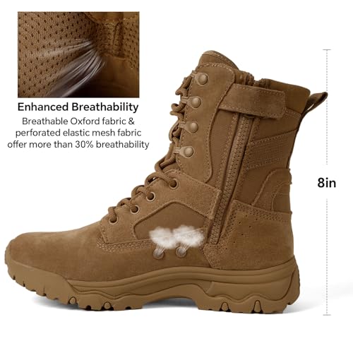 Image of Women's Tactical Boots, Motorcycle Combat Boots for Women | 8-inch work boots, side zipper; lightweight, breathable, water-resistant. For police, security, EMT, motorcycle