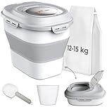 The FlexiNest Dog Food Storage Container 5kg 10kg 12kg 15kg,Airtight Food Storage Container for Pet Food, Rice, Flour, Cereal-Collapsible Dog Food Storage Bin with Sealed Lids, Wheels, Scoop and Cup