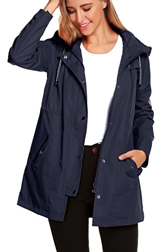 ZHENWEI Womens Lightweight Hooded Waterproof Active Outdoor Rain Jacket S-XXL (M, Navy Blue)