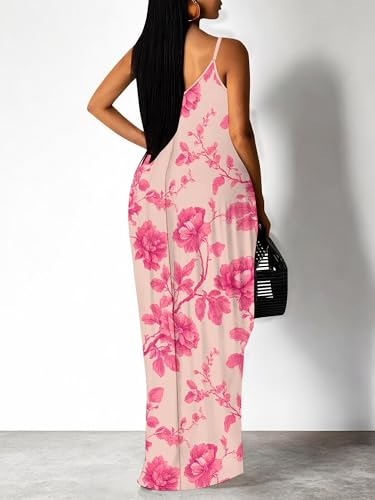 Image of Women Spaghetti Strap Maxi Dress with Pockets | Soft fabric relaxed fit sleeveless v neck with pockets for party and daily wear