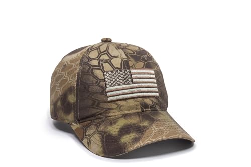 Image of Camouflage Flag Patch Trucker Hat - Cotton Canvas, Mesh Back, Structured High Crown, Plastic Snap Closure, One Size