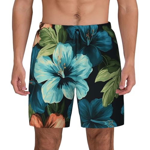 Men's Swim Trunks Quick Dry Board Shorts Hibiscus Flowers Pattern Beach Shorts with Pocket Bathing Suits for Men