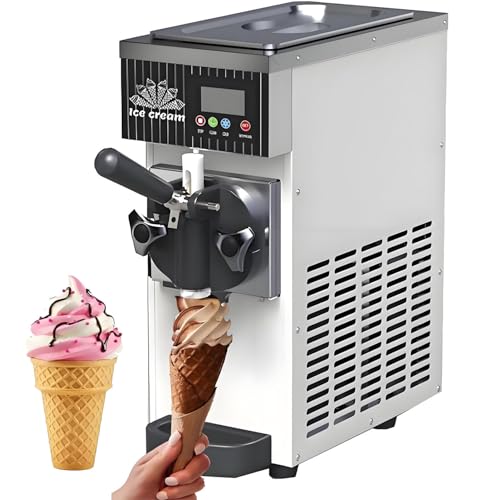 AiODiO Máquina para Hacer Helado Suave de 1 Sabor, Comercial y doméstica, 4-5 L/H, Panel táctil LED, autolimpieza, Sistema de preenfriamiento, para restaurantes y heladerías. White-110V