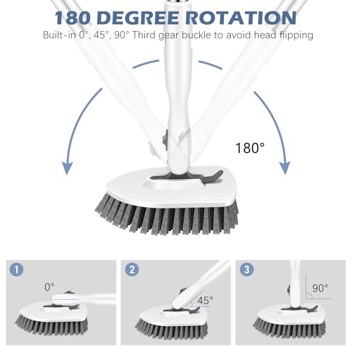 Image of SetSail 4-in-1 Tile Tub Floor Scrubber with 52-inch Adjustable Long Handle Shower Cleaner Brush Comes with Floor Scrub Brush and 3 Replacement Brush Heads for Cleaning Bathroom Tub Tile, White Grey