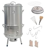 Hanging Grill System with Complete Accessories: Designed as a versatile hanging grill, it includes meat hooks, skewers, and a removable rack, perfect for ribs, sausages, fish, and more—great for users seeking small smokers for meat with multi-style cooking options