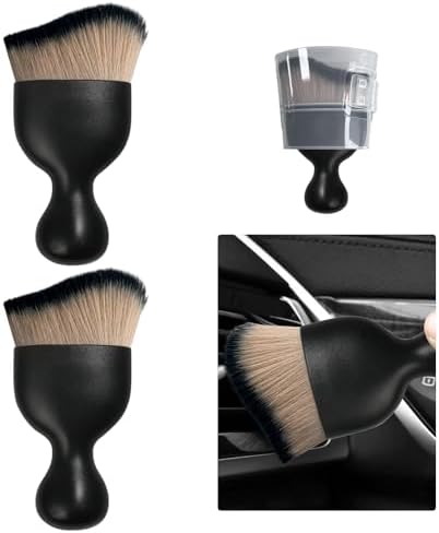 Ziciner 2 PCS Car Detailing Brush, Curved Soft Bristles Auto Removal Dust Collectors, Universal Vehicle Dashboard, Air Conditioner Vents etc Interior Cleaning Tool Accessory (Brown/Black
