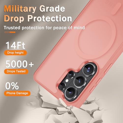 Image of for Samsung Galaxy S26 Ultra Case, Matte Magnetic Phone Cover, Pink | Fit for MagSafe, Screen Protector included, Shockproof Military Grade Protection, Translucent Frosted Back