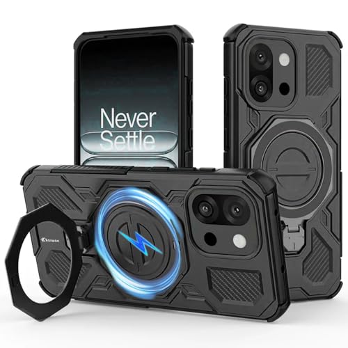 Image of KARWAN Tough Shockproof Armor Back Case Cover Compatible with Oneplus 13T with 360 Degree Rotation Magnetic Attraction Ring, Holder Heavy Duty Rugged Cover with MagEaze Wireless Charging (Black)