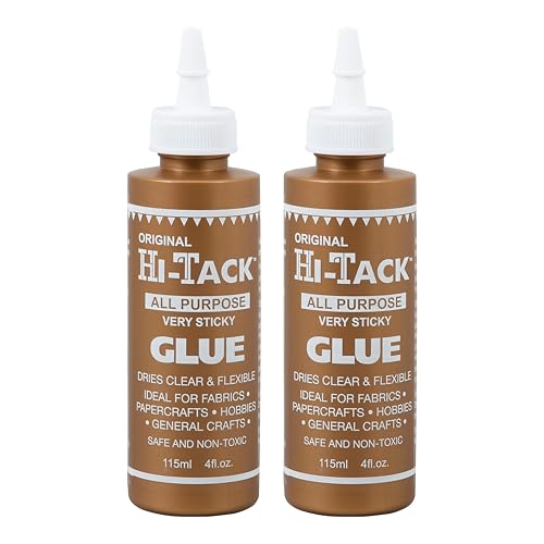 HI-TACK Original All-Purpose Glue 2 Pack - 115ml Very Sticky, Strong, Flexible, Clear-Drying Adhesive for Fabric, Wood, Paper, Metal & Crafts Safe, Non-Toxic, Heat-Resistant Counter-Top Stand Display