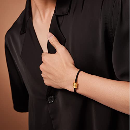 Zhou Liu Fu 24K Solid Gold Bracelet, Real Pure Gold Circle Jewelry Dainty Gold Cloud Pattern Charm Jewelry Adjustable Blessing Black Braided Bracelet For Men Teen Girls Lover #TOP3