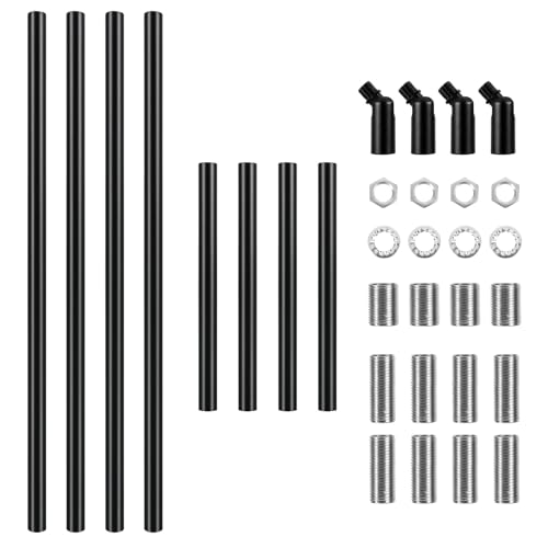 HALIGATE Matte Black M10 Threaded Extension Rod Set for Pendant Light, Island Lighting, Chandeliers,Lighting Fixture Downrods & Stems, 8 Lighting Fixture Downrods & 4 Adapters